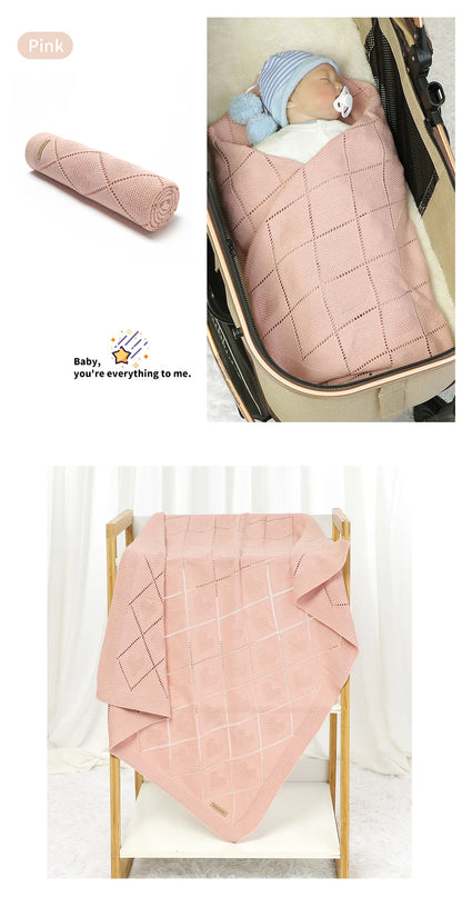 Super Soft Cotton Baby Blanket – Newborn Knit Swaddle Wrap for Stroller, Nursery & Sleeping (90×70cm)