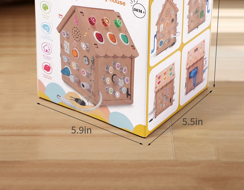 Montessori Busy House – Educational Wooden Activity Toy with Light Switches, Buttons & Music for 3-Year-Old Boys & Girls, Hands-On Learning Gift