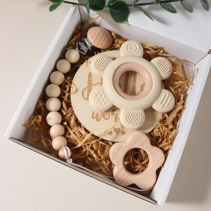Baby gift set teething toy gift box pacifier chain dummy clip infant essentials flower memory milestone props newborn soothing