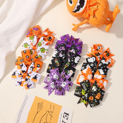 2PCS Baby Girl Halloween Hair Bows | Pumpkin Ghost Print Hair Clips | Toddler Kids Bowknot Hairpins & Accessories