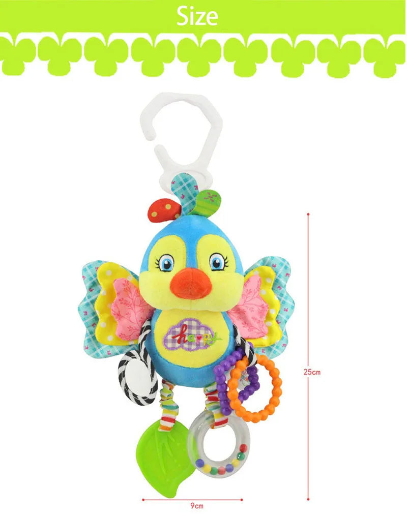 Soft Infant Crib & Stroller Mobile Hanging Rattle – Cute Stuffed Animal Baby Toys | Educational Hand Grip Toy for Brain Development