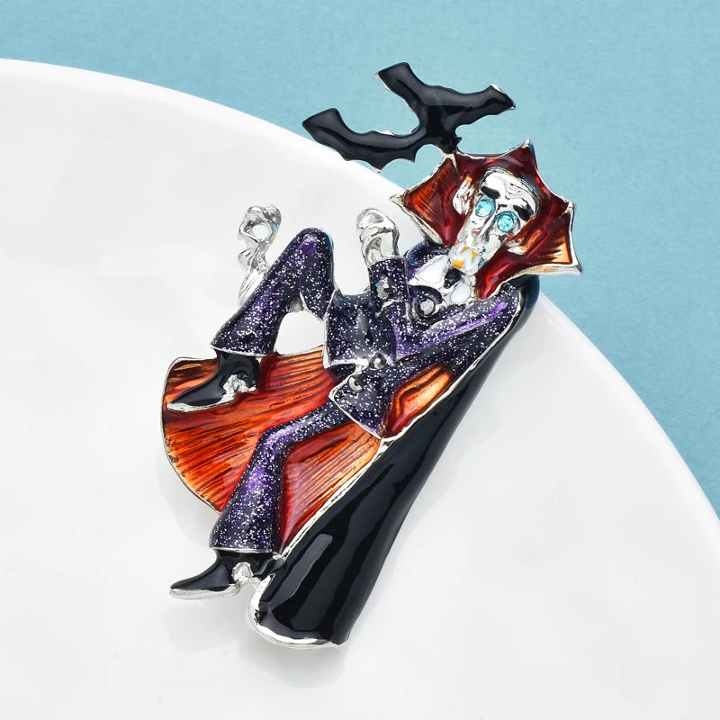 Wuli&baby Halloween Brooch Pin | Enamel Male Witch & Vampire Dracula Badge | Festival Jewelry Accessory & Gift