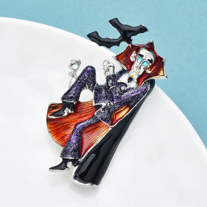 Wuli&baby Halloween Brooch Pin | Enamel Male Witch & Vampire Dracula Badge | Festival Jewelry Accessory & Gift