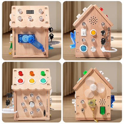 Montessori Busy House – Educational Wooden Activity Toy with Light Switches, Buttons & Music for 3-Year-Old Boys & Girls, Hands-On Learning Gift