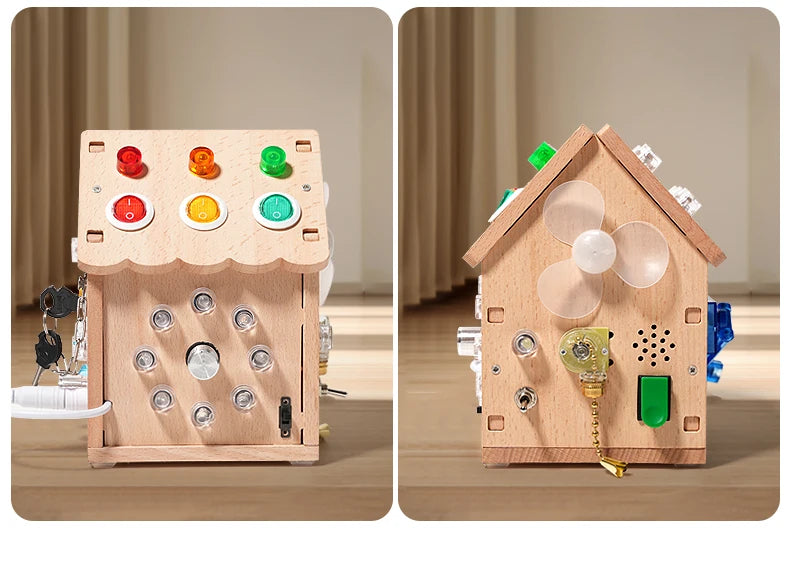 Montessori Busy House – Educational Wooden Activity Toy with Light Switches, Buttons & Music for 3-Year-Old Boys & Girls, Hands-On Learning Gift
