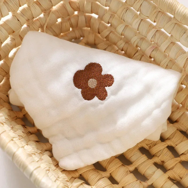 Baby Saliva Towels – 6 Layer Cotton Embroidered Washcloths | Soft Hand & Face Wipes, Burp Cloths, Bibs for Newborns & Toddlers