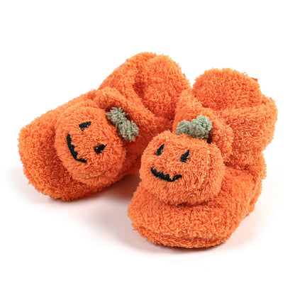 Baby Halloween Pumpkin Booties | Infant Newborn Sock Shoes | Winter Warm Crib Shoes | First Walkers & Prewalkers