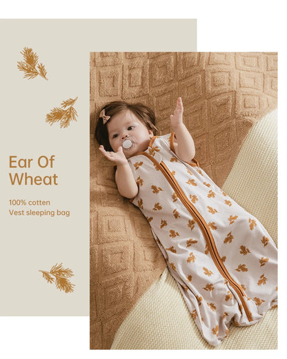 Baby Summer Sleeping Bag 0–24 Months – Lightweight 0.5 TOG Wearable Blanket, Thin Layer Sleep Sack with Anti-Kick Design, Beige Wheat Print