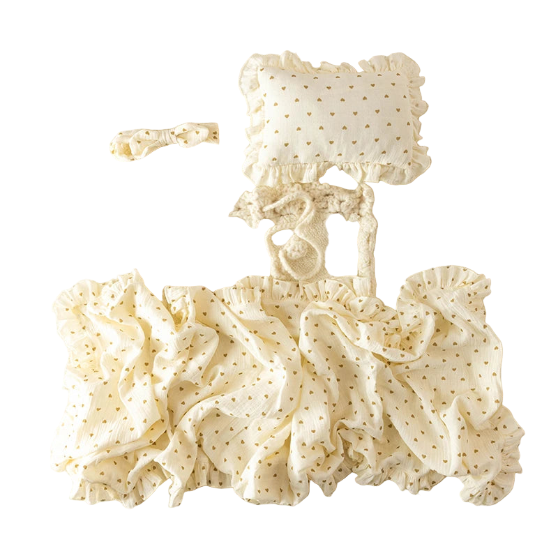 Newborn Photography Wrap & Backdrop Set – Soft Beige Blanket with Pocket, Bow Headband & Pillow | Baby Photo Shoot Props (0–1 Month)