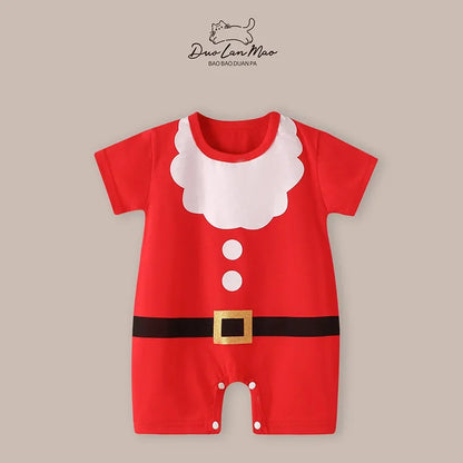 Baby First Christmas Costume | Newborn Infant Short Sleeve Bodysuit | Baby Boys Girls Thin Romper Jumpsuit Holiday Outfit