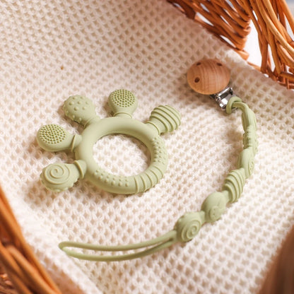 1PC Baby Silicone Teether Toy with Pacifier Chain | BPA-Free Finger Ring Soothing Teething Toy for Newborns & Baby Shower Gifts