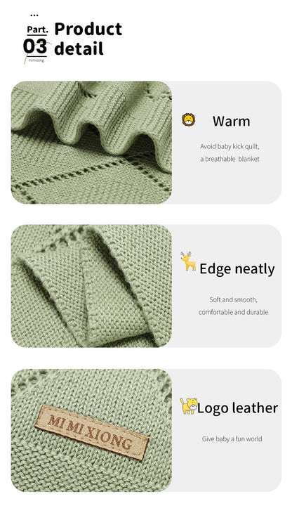 Super Soft Cotton Baby Blanket – Newborn Knit Swaddle Wrap for Stroller, Nursery & Sleeping (90×70cm)