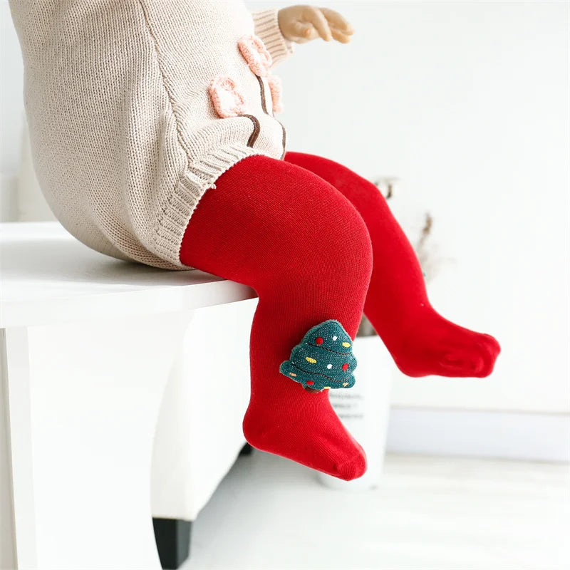 Baby Christmas Tights | Infant Girls Knitted Red Cotton Stockings | Newborn & Toddler Leggings 0–24 Months