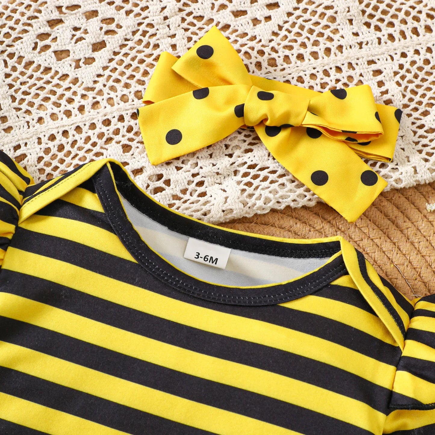 Baby Girl Bee Halloween Costume Set | Infant Romper + Tulle Suspender Dress | Newborn & Toddler Party Outfit