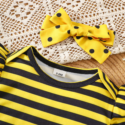Baby Girl Bee Halloween Costume Set | Infant Romper + Tulle Suspender Dress | Newborn & Toddler Party Outfit