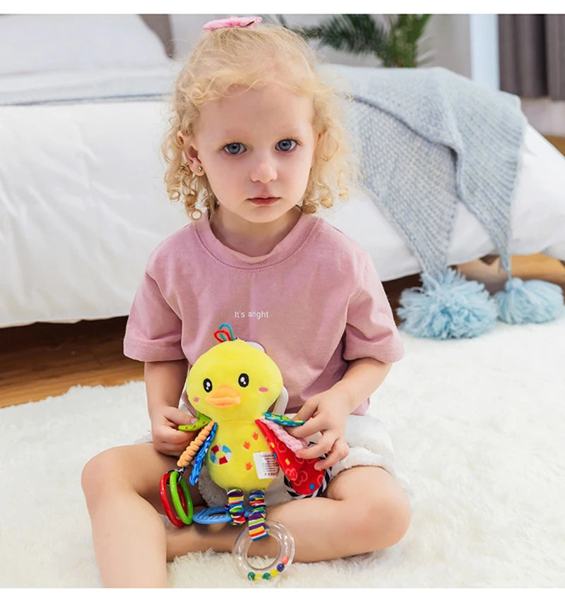 Soft Infant Crib & Stroller Mobile Hanging Rattle – Cute Stuffed Animal Baby Toys | Educational Hand Grip Toy for Brain Development