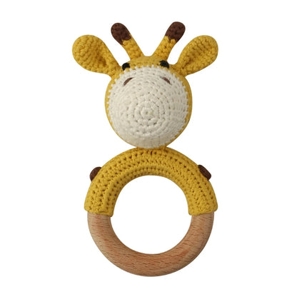 Crochet Bunny Baby Teether & Rattle Set | Beech Wooden Teething Ring + Pacifier Clip | Newborn Montessori Educational Toy