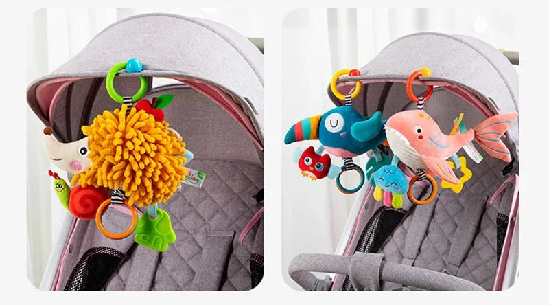 Soft Infant Crib & Stroller Mobile Hanging Rattle – Cute Stuffed Animal Baby Toys | Educational Hand Grip Toy for Brain Development
