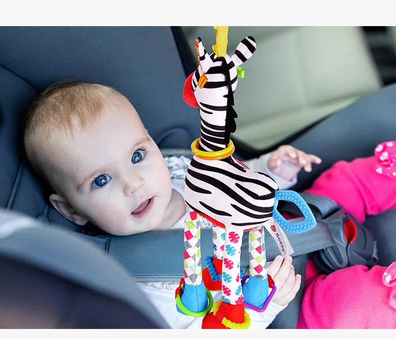Soft Giraffe & Zebra Animal Handbell Rattle Plush Baby Toy with Teether | Infant Developmental Handle Toys for Newborn Gifts
