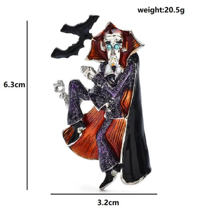 Wuli&baby Halloween Brooch Pin | Enamel Male Witch & Vampire Dracula Badge | Festival Jewelry Accessory & Gift