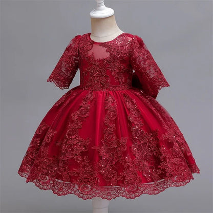 Baby Girl Christmas Dress | Toddler Long Sleeve Lace Tutu Princess Gown | 1st Birthday, Wedding & Party Outfit