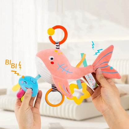 Soft Infant Crib & Stroller Mobile Hanging Rattle – Cute Stuffed Animal Baby Toys | Educational Hand Grip Toy for Brain Development