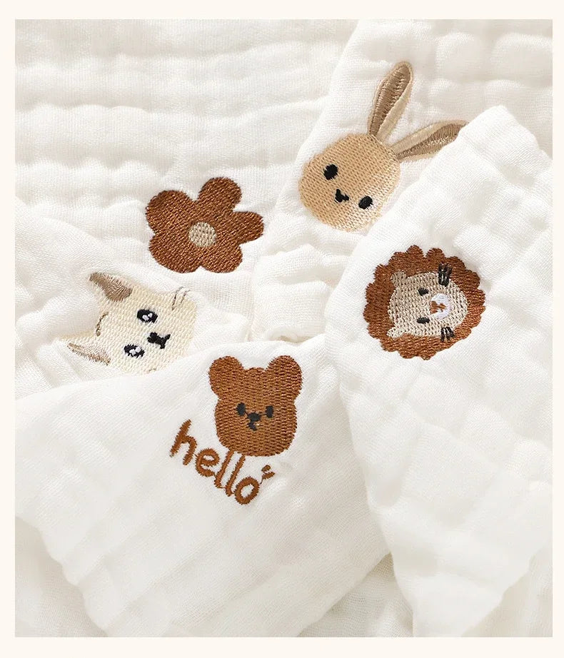 Baby Saliva Towels – 6 Layer Cotton Embroidered Washcloths | Soft Hand & Face Wipes, Burp Cloths, Bibs for Newborns & Toddlers