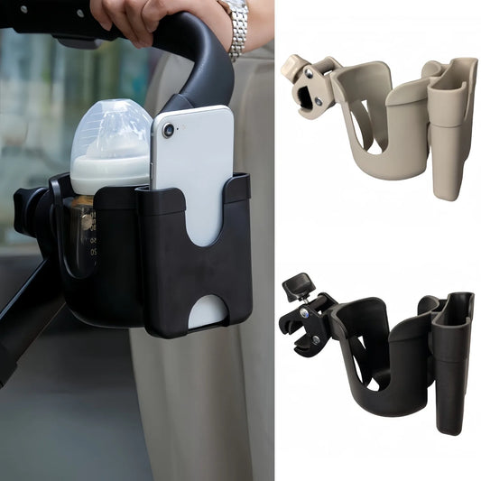 Pram Cup Holder & Phone Holder – Universal Stroller Bottle Holder with Anti-Slip Design | Baby Pram Accessories for Drinks & Mobile