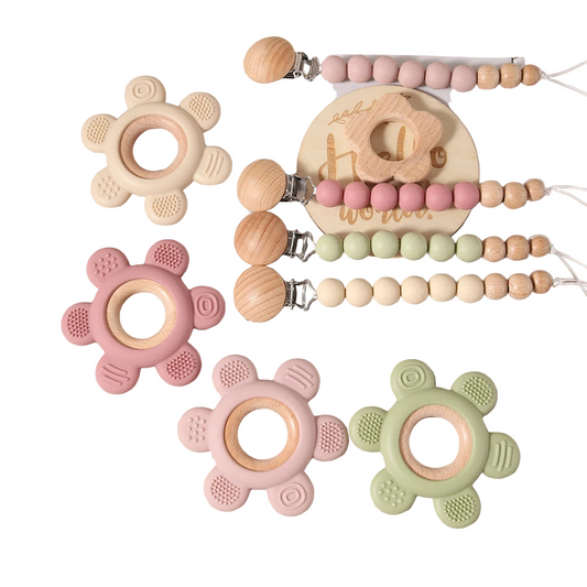 Baby gift set teething toy gift box pacifier chain dummy clip infant essentials flower memory milestone props newborn soothing