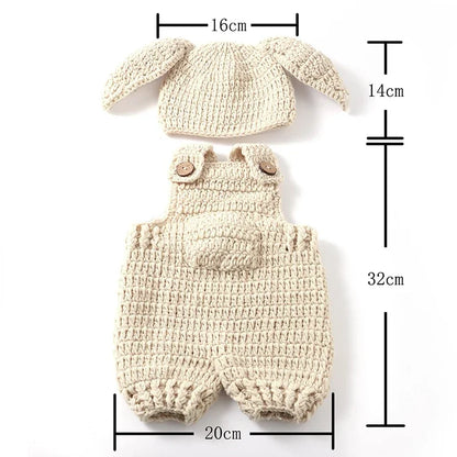 Baby Christmas Photography Outfit | Newborn Knitted Rabbit Hat, Overalls & Carrot Prop | Infant Photoshoot Costume Set