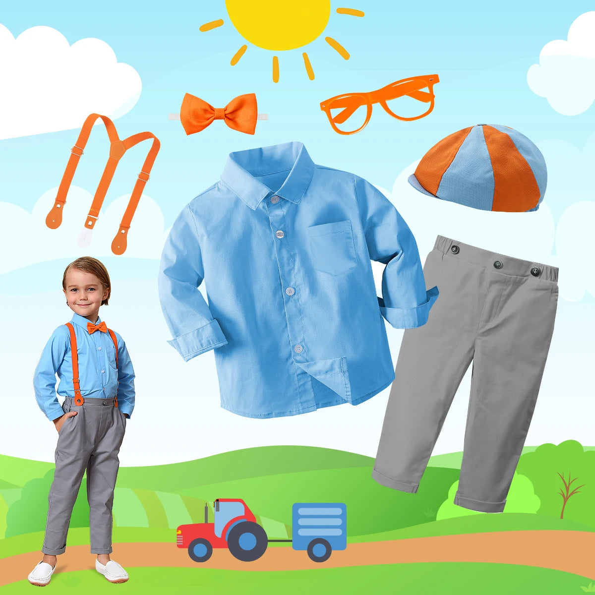 Blippi Halloween Outfit | Toddler Gentleman Suit with Suspenders | Birthday Party, Photography & Holiday Gift Clothes
