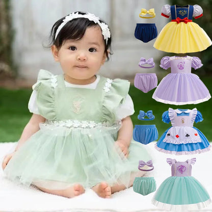 Baby Girl 3pcs Halloween Disney Princess Dress Set | Costume Outfit for Parties, Birthdays & Photoshoots