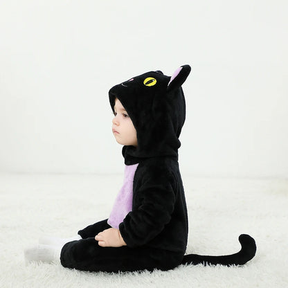 Suefunskry Baby Halloween Cat Costume | Toddler Cosplay Hooded Jumpsuit | Long Sleeve Zipper Romper Outfit for Boys & Girls