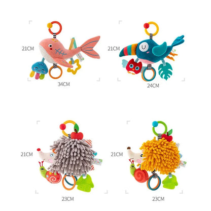 Soft Infant Crib & Stroller Mobile Hanging Rattle – Cute Stuffed Animal Baby Toys | Educational Hand Grip Toy for Brain Development