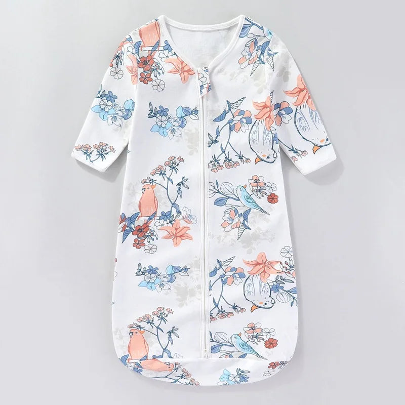 Pure Cotton Baby Sleeping Bag – Newborn One-Piece Sleep Sack with Long Sleeves, Anti-Startle Design for Summer & Spring