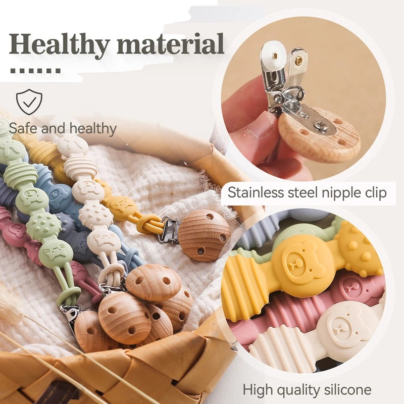 1PC Baby Silicone Teether Toy with Pacifier Chain | BPA-Free Finger Ring Soothing Teething Toy for Newborns & Baby Shower Gifts
