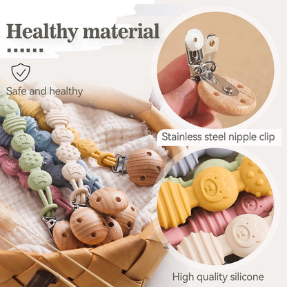 1PC Baby Silicone Teether Toy with Pacifier Chain | BPA-Free Finger Ring Soothing Teething Toy for Newborns & Baby Shower Gifts