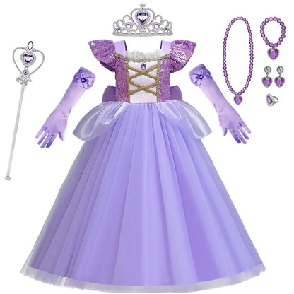 Cinderella Belle Princess Costume Dress for Girls | Rapunzel Cosplay Outfit | Kids Halloween Disguise, Christmas & Birthday Party Clothes