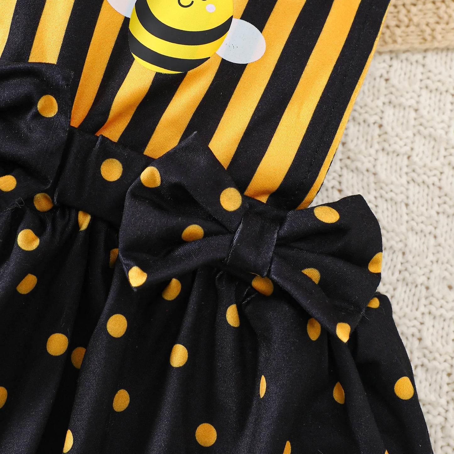 Baby Girl Bee Halloween Costume Set | Infant Romper + Tulle Suspender Dress | Newborn & Toddler Party Outfit