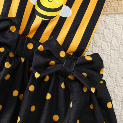 Baby Girl Bee Halloween Costume Set | Infant Romper + Tulle Suspender Dress | Newborn & Toddler Party Outfit