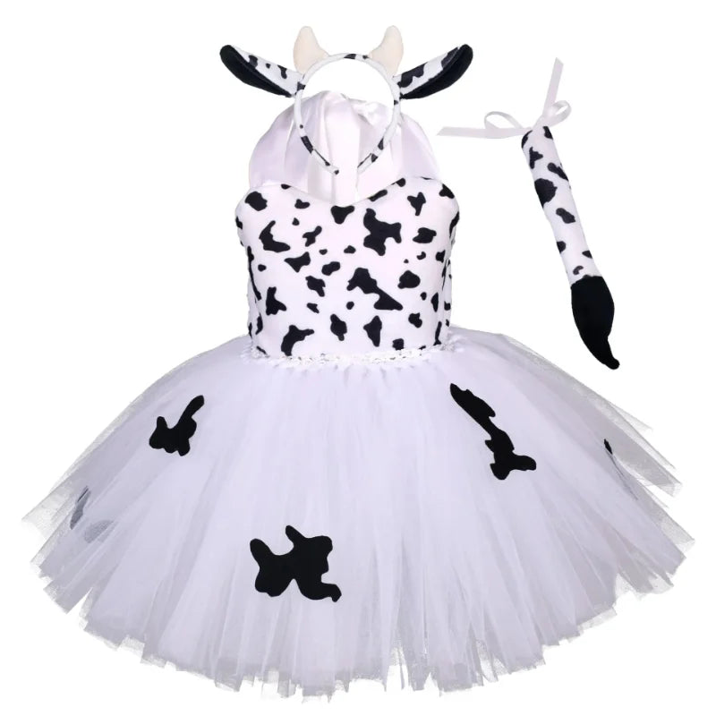 Baby Girls Halloween Animal Cosplay Costume | Kids Forest Theme Giraffe, Cow, Tiger, Leopard, Zebra Tutu Dress | Birthday & Party Outfit