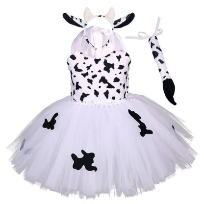 Baby Girls Halloween Animal Cosplay Costume | Kids Forest Theme Giraffe, Cow, Tiger, Leopard, Zebra Tutu Dress | Birthday & Party Outfit