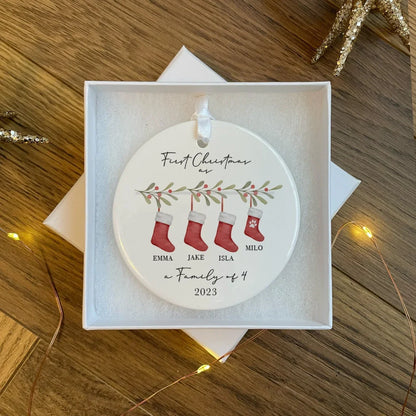 Personalised First Christmas as a Family of 3 Bauble | Custom Baby’s First Xmas Ornament | Family Christmas Tree Decoration Keepsake