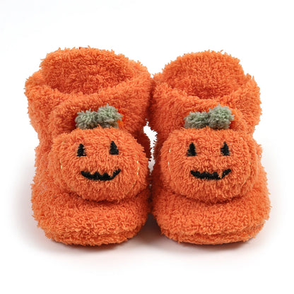 Baby Halloween Pumpkin Booties | Infant Newborn Sock Shoes | Winter Warm Crib Shoes | First Walkers & Prewalkers