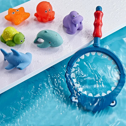 Baby Bath Toy Net Fishing Set – Floating Cartoon Animal Water Toys for Kids, Bathtub, Pool & Beach Play Gift