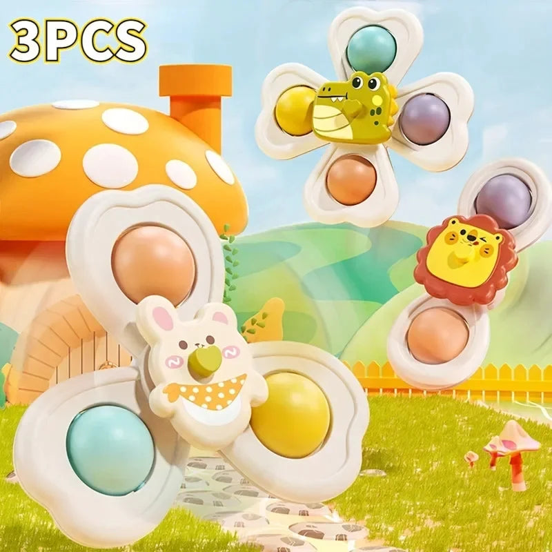 3PCS Baby Suction Cup Spinner Toys – Sensory Educational Bath Toys for Infants & Toddlers, Stress Relief Gift