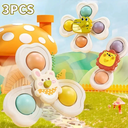 3PCS Baby Suction Cup Spinner Toys – Sensory Educational Bath Toys for Infants & Toddlers, Stress Relief Gift