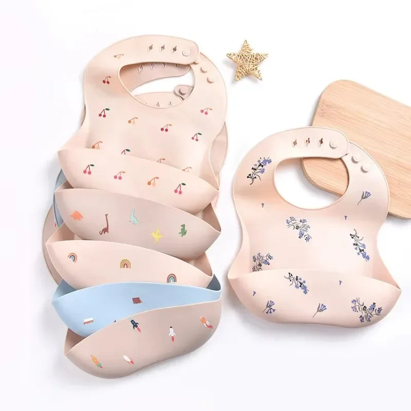 Fashionable Baby Silicone Bib – Adjustable Waterproof Feeding Cloth & Saliva Towel | Newborn Infant Bibs for Boys & Girls