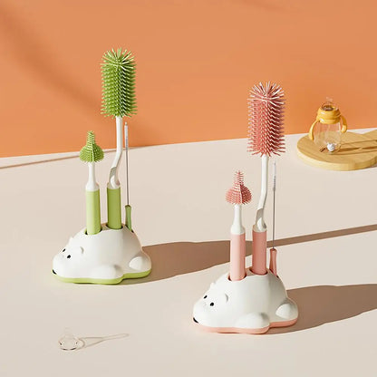 Baby Bottle Brush Cleaner Set with Nipple Brush & Base | Portable Water Bottle Cleaner Brush for Baby Bottles & Enhanced Cleaning