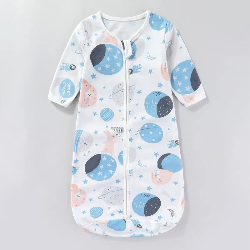Pure Cotton Baby Sleeping Bag – Newborn One-Piece Sleep Sack with Long Sleeves, Anti-Startle Design for Summer & Spring